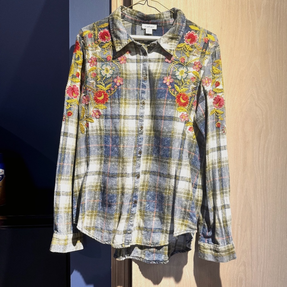 Sundance Embroidered Button Down Top - Size L